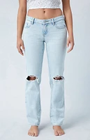 PacSun Eco Light Blue Ripped Knee Low Rise Straight Leg Jeans