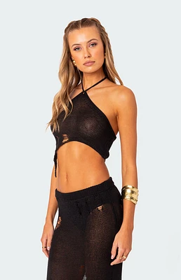 Edikted Britt Distressed Asymmetrical Knit Top