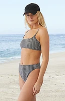 Salero Swim Gingham Textured Micro Strap Tank Bikini Top