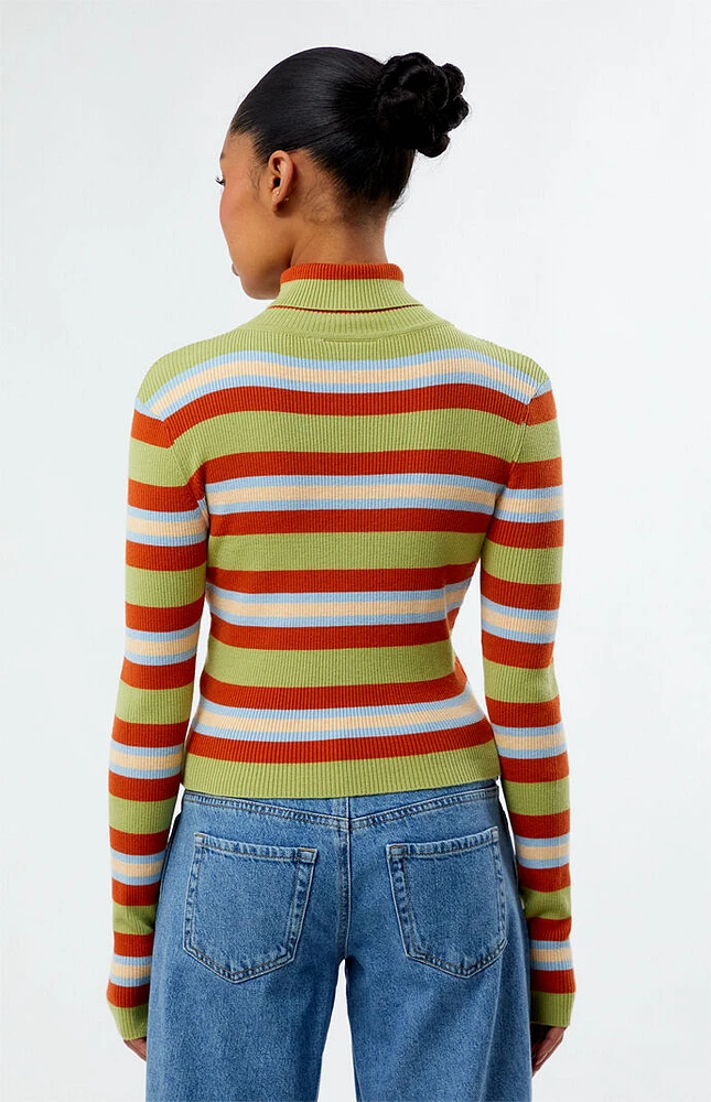 Daisy Street Striped Ribbed Turtleneck Sweater