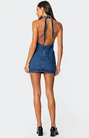 Edikted Destinee Denim Halter Mini Dress