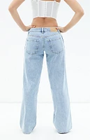 PacSun Casey Light Indigo Rhinestone Low Rise Baggy Jeans