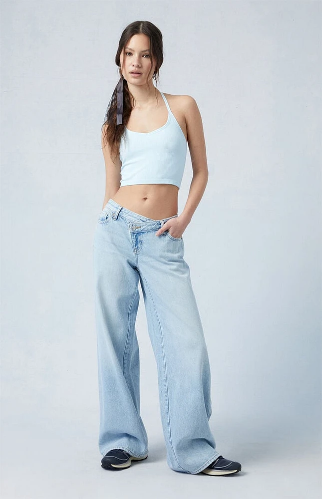 PacSun Casey Light Indigo Asymmetrical Low Rise Baggy Jeans