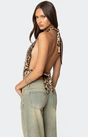 Edikted Sequin Leopard Printed Cowl Neck Top