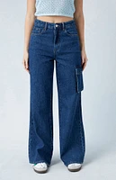 PacSun Eco Dark Indigo High Waisted Wide Leg Cargo Jeans