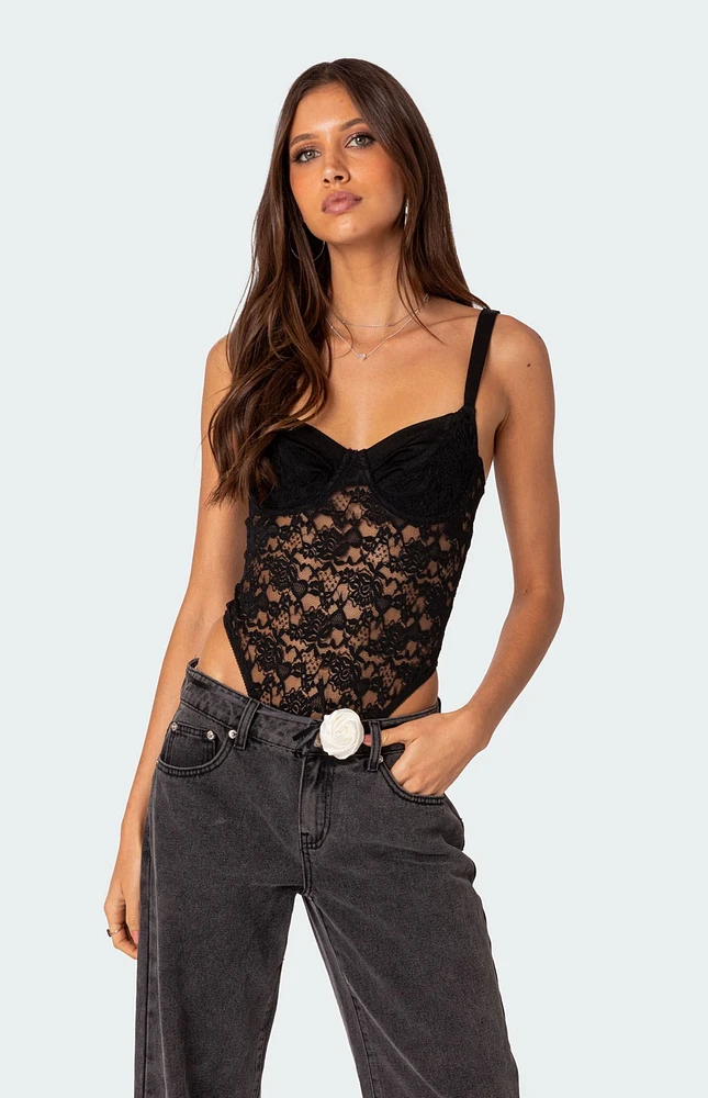 Lace & Satin Cupped Bodysuit