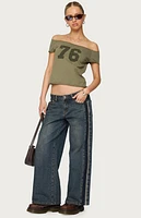 Edikted Petite Contrast Panel Low Rise Jeans