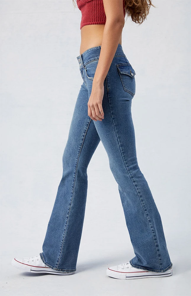 Stretch Medium Indigo Low Rise Bootcut Jeans