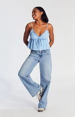 Pacsun Casey Double Button Low Rise Baggy Jeans Medium Indigo