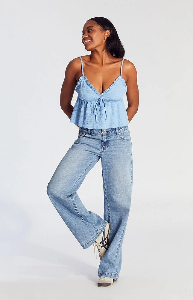 PacSun Casey Double Button Low Rise Baggy Jeans Medium Indigo