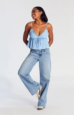 PacSun Casey Double Button Low Rise Baggy Jeans Medium Indigo