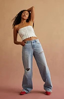 RARE DNM EDIT Light Blue Ripped Low Rise Baggy Jeans