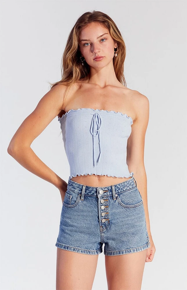 PacSun Light Indigo Exposed Button High Waisted Denim Festival Shorts