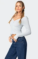 Edikted Ollie Button Front Pointelle Top