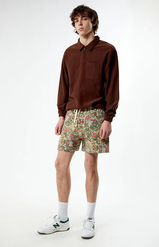 Tan Floral Tapestry Shorts