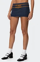 Edikted Sky Double Buckle Denim Mini Skort