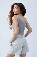 Pacsun Eco Gray Rhinestone High Waisted Relaxed Jorts