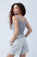 PacSun Eco Gray Rhinestone High Waisted Relaxed Jorts