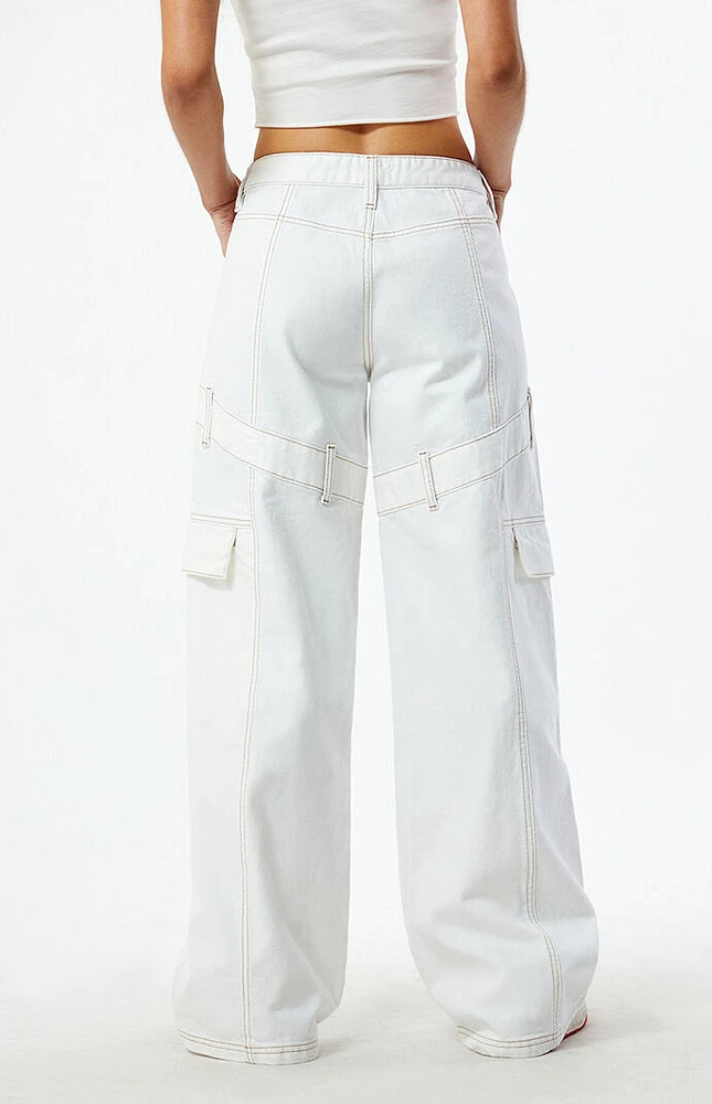 PacSun Off White Low Rise Baggy Cargo Pants