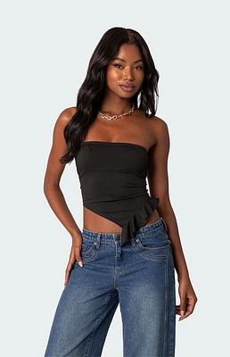 Edikted Hayley Lace Up Ruffle Tube Top