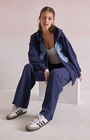 Beverly and Beck Denim Bow Applique Zip Up Hoodie