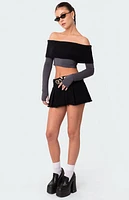 Edikted Washed Denim Pleated Micro Skort