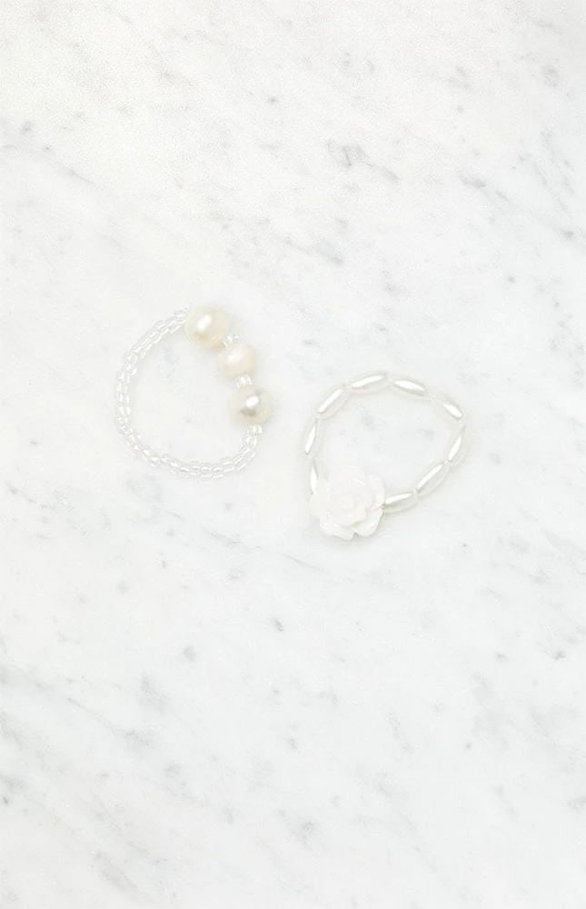 LA Hearts 2 Pack Pearl Rose Rings