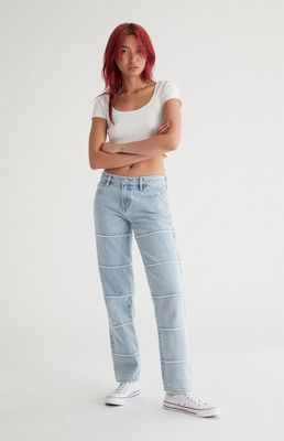 Eco Light Blue Frayed Low Rise Straight Leg Jeans