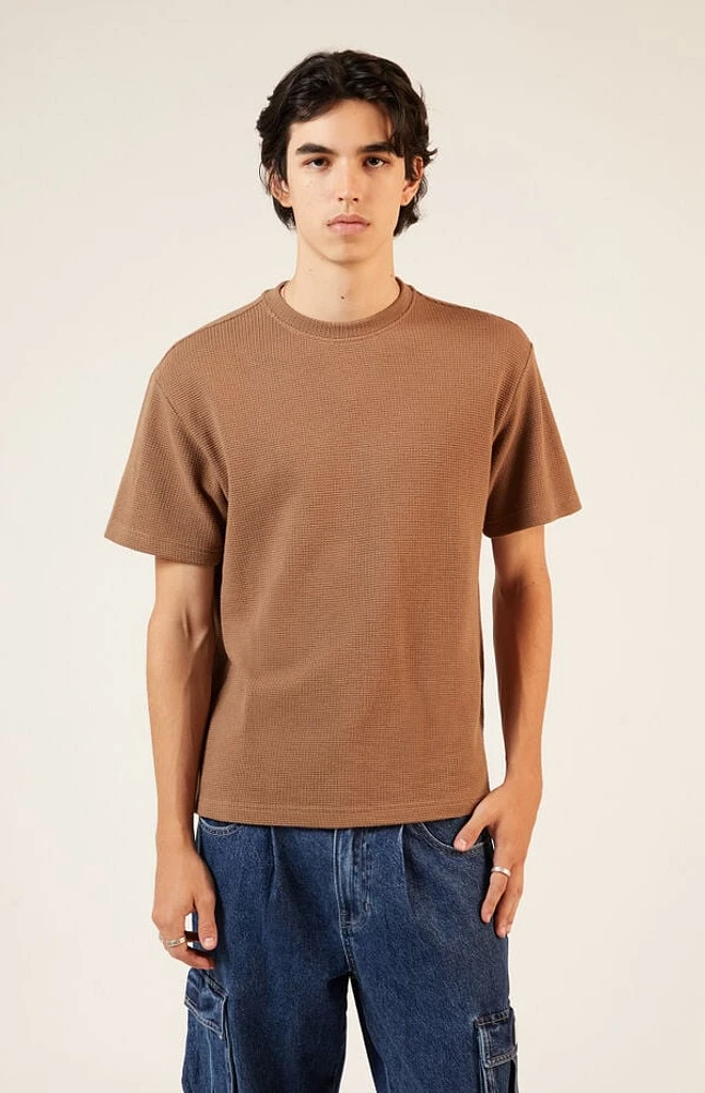 Pacsun Brown Solid Waffle Knit T-Shirt