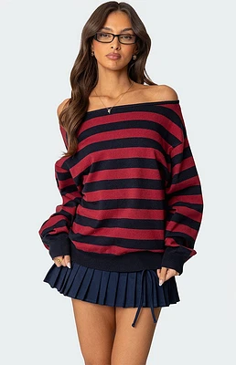 Edikted Sterling Striped Off Shoulder Sweater