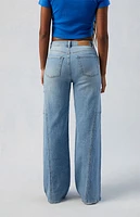 Pacsun Eco Stretch Medium Indigo Paneled Wide Leg Jeans