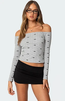 Edikted Ryna Bows and Dots Off Shoulder Top