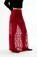 Daisy Street Red Lace Maxi Skirt