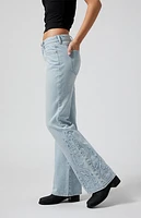 Pacsun Jade Flames Low Rise Bootcut Jeans Light Indigo