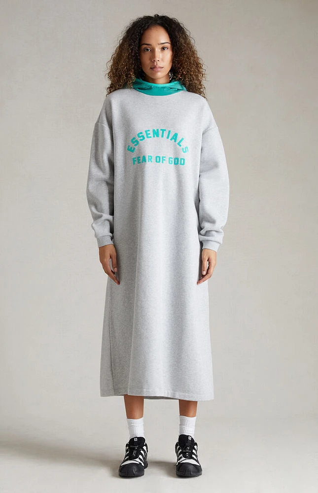 Fear of God Essentials Women's Light Heather Grey Mint Leaf Nylon Fleece Hooded Dress