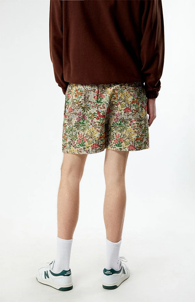 Tan Floral Tapestry Shorts