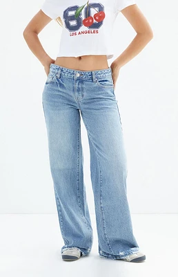 PacSun Casey Medium Indigo Ripped Hem Low Rise Baggy Jeans