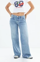 PacSun Casey Medium Indigo Ripped Hem Low Rise Baggy Jeans