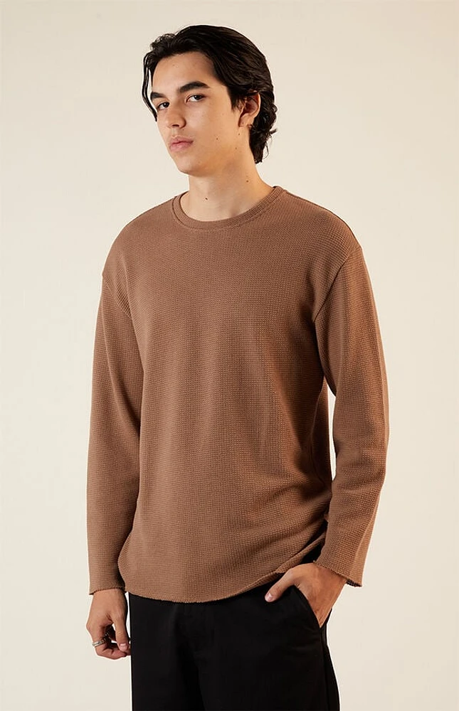Pacsun Solid Raw Hem Waffle Knit Long Sleeve T-Shirt