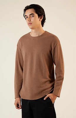 Pacsun Solid Raw Hem Waffle Knit Long Sleeve T-Shirt