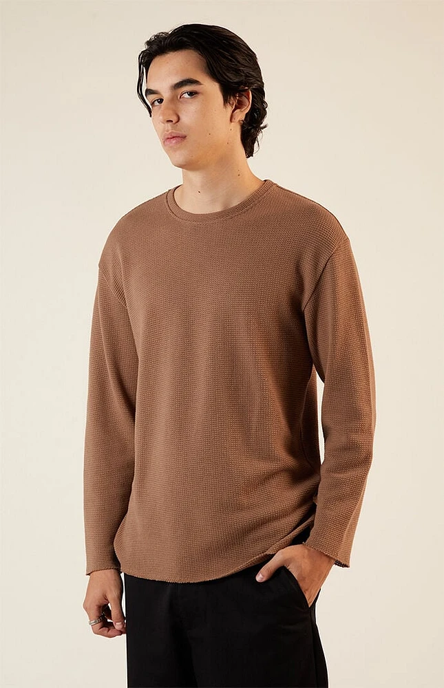 PacSun Solid Raw Hem Waffle Knit Long Sleeve T-Shirt