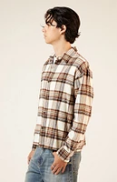 PacSun Cream Washed Cropped Flannel Shirt