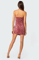 Crushed Velvet Drawstring Mini Dress