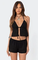 Edikted Jael Tie Front Eyelet Halter Top