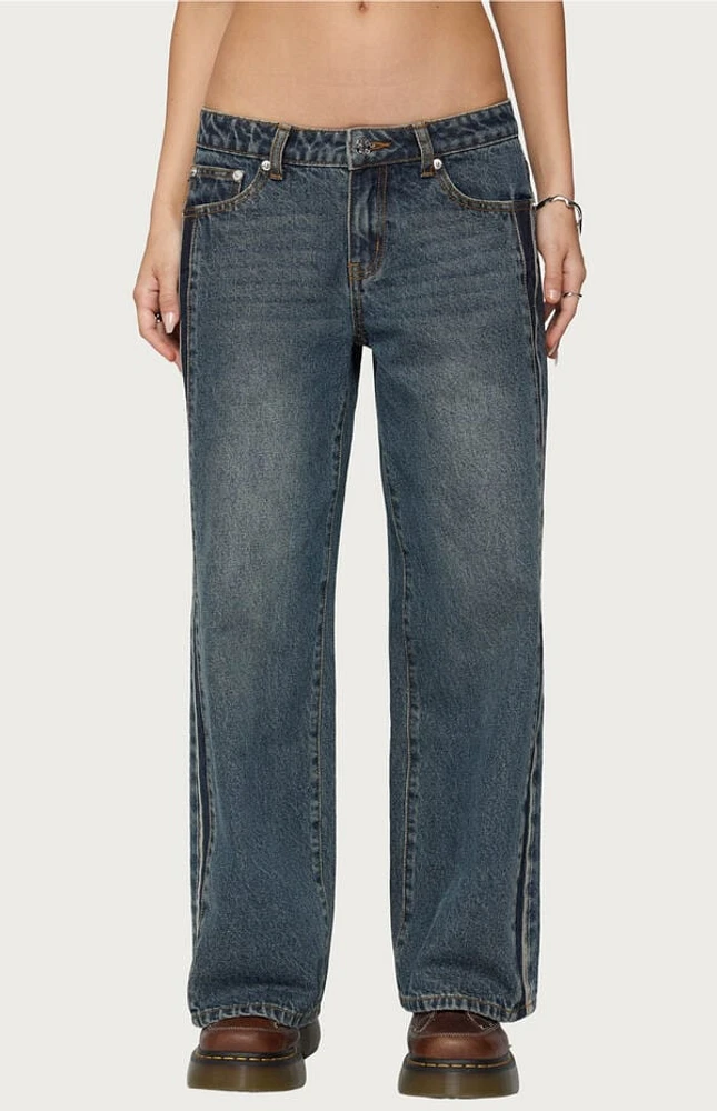 Edikted Petite Contrast Panel Low Rise Jeans