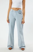 LA Hearts Light Indigo Rose Belted Low Rise Baggy Jeans