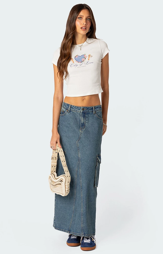 Edikted Slitted Cargo Denim Maxi Skirt