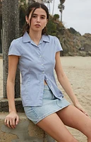 John Galt Light Blue Rue Plaid Collared Top