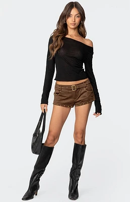 Edikted Studded Faux Suede Micro Shorts