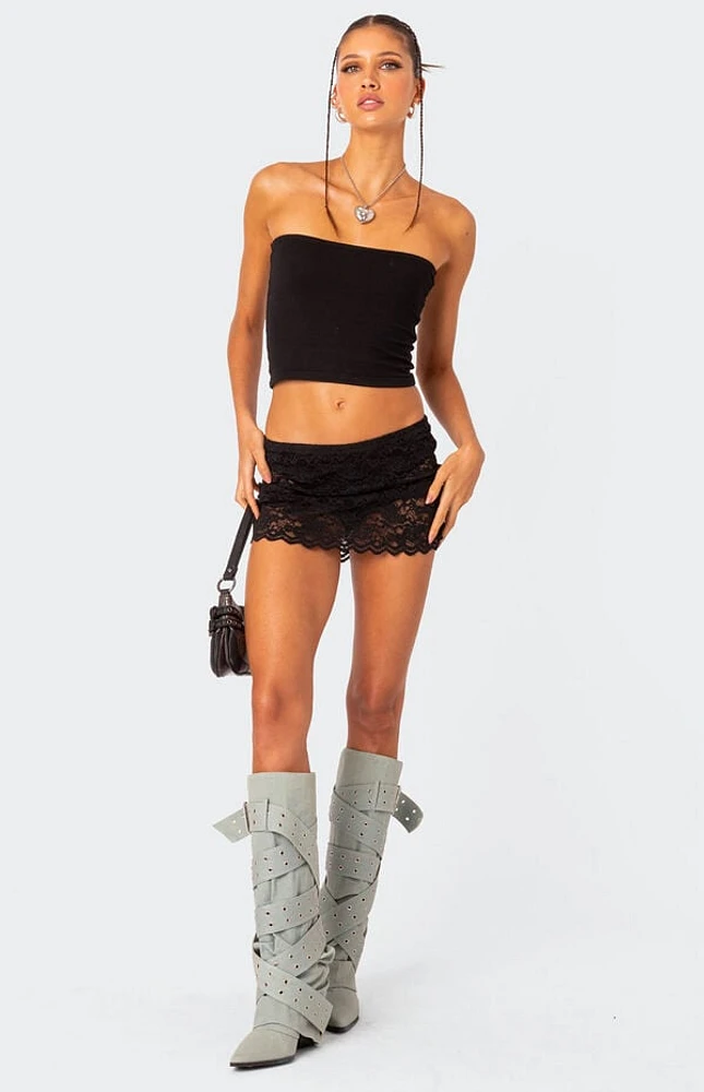 Edikted Kaylie Sheer Lace Mini Skirt